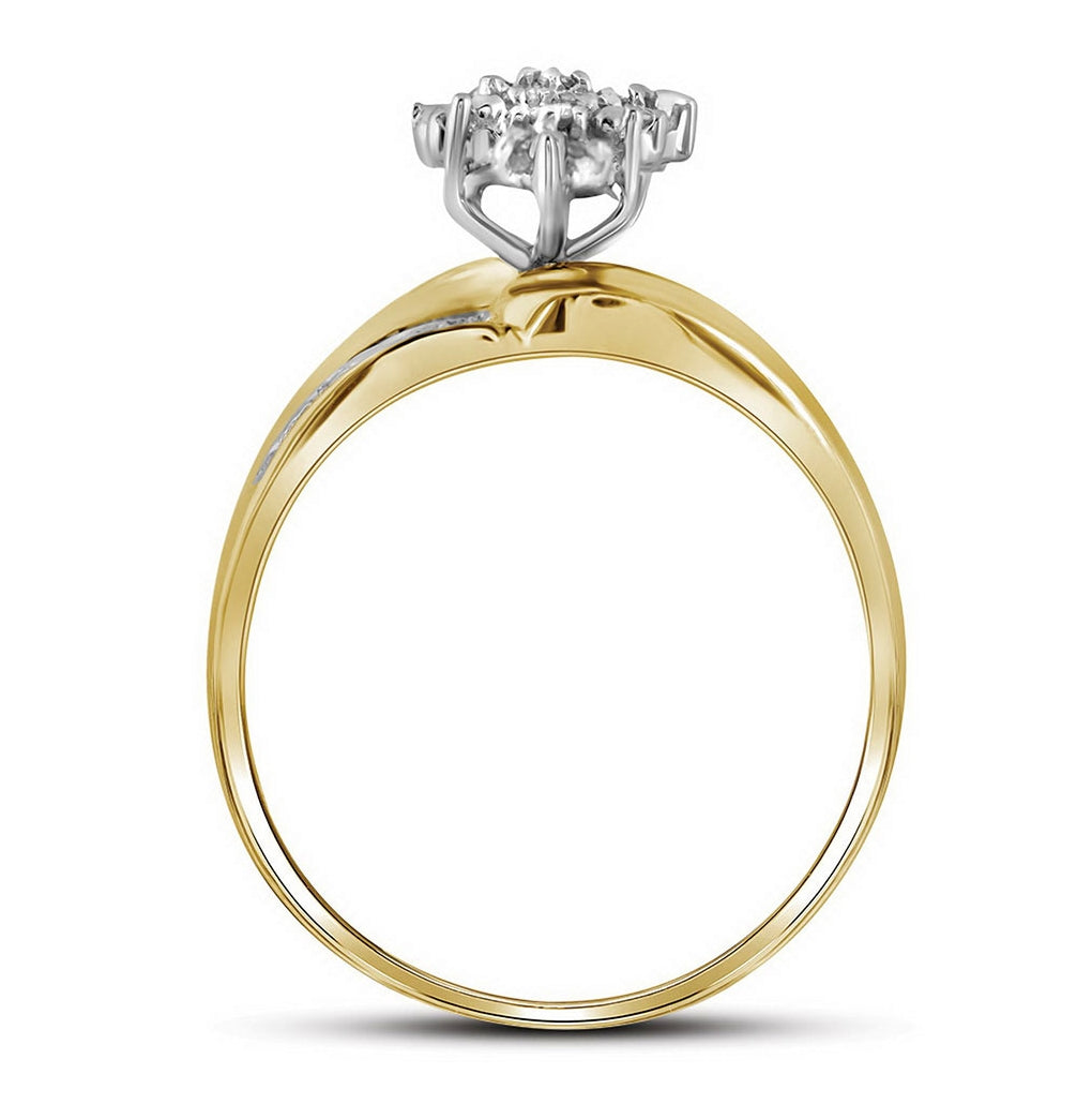 10K Yellow Gold Womens Round Prong-set Diamond Oval Cluster Ring 1/5 Cttw, Womens Size: 5-10