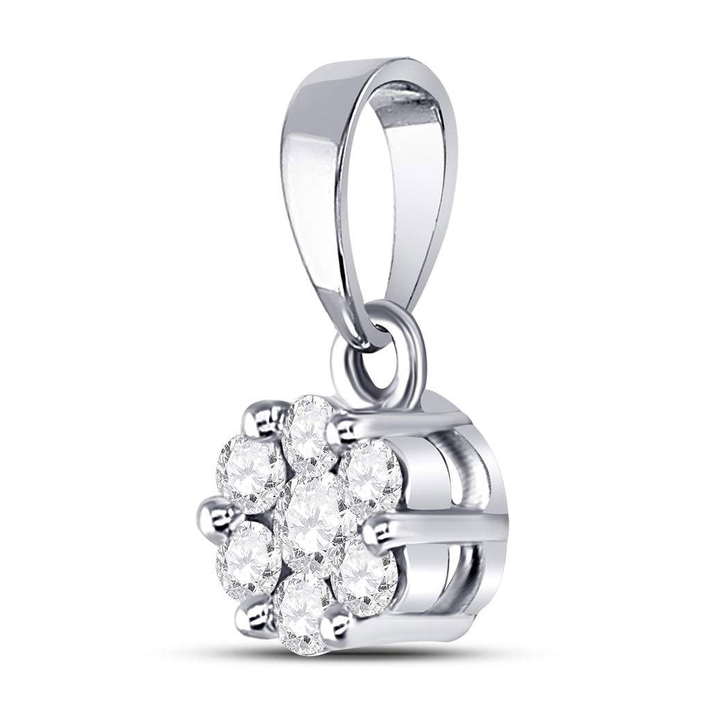 14K White Gold Womens Round Diamond Flower Cluster Pendant 1/4 Cttw, Length: 0.5 In, Width: 0.24 In
