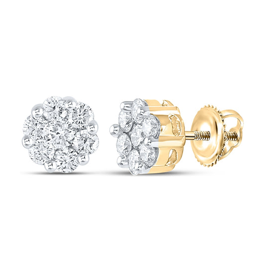 14K White Or Yellow Gold Womens Round Diamond Flower Cluster Earrings