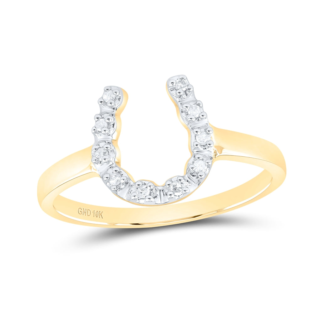 10K Yellow Gold Womens Round Diamond Lucky Horseshoe Ring 1/20 Cttw, Womens Size: 5-10