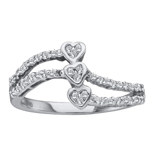 14kt White Gold Womens Round Diamond Triple Trinity Heart Openwork Ring 1/4 Cttw