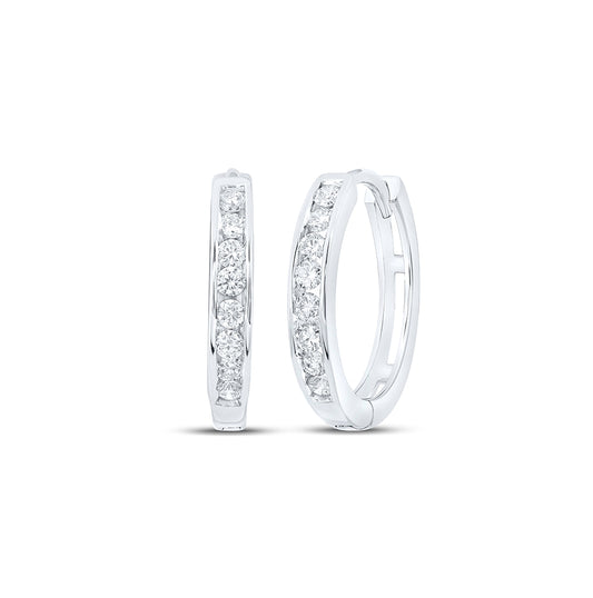 14K White Gold Womens Round Diamond Hoop Earrings 1/4 Cttw, Length: 0.55 In, Width: 0.55 In