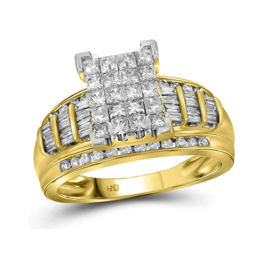 14kt Yellow Gold Womens Princess Diamond Cluster Bridal Wedding Engagement Ring 2.00 Cttw - Size 11