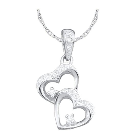 10k White Gold Womens Diamond Double Heart Pendant 1/6 Cttw