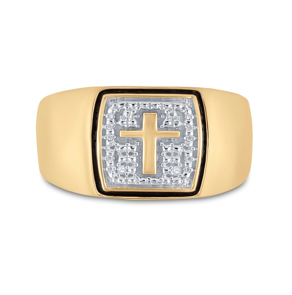 10K Yellow Gold Mens Round Diamond Cross Band Ring .02 Cttw, Mens Size: 7-13