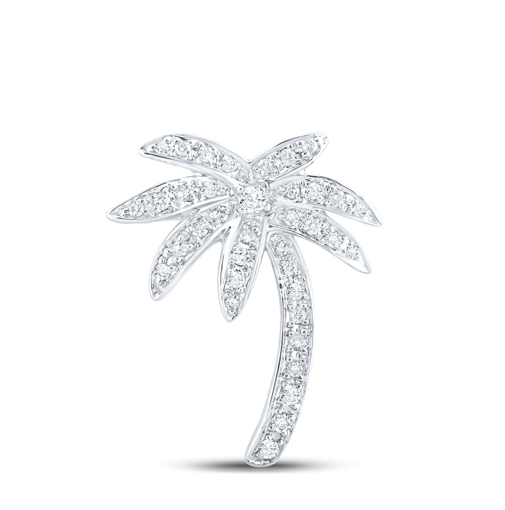 14K White Gold Womens Round Diamond Palm Tree Pendant 1/4 Cttw, Length: 0.87 In, Width: 0.72 In