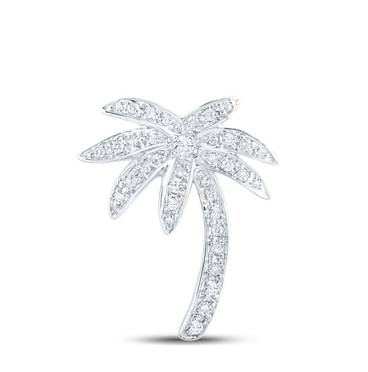 14K White Gold Womens Round Diamond Palm Tree Pendant 1/4 Cttw, Length: 0.87 In, Width: 0.72 In