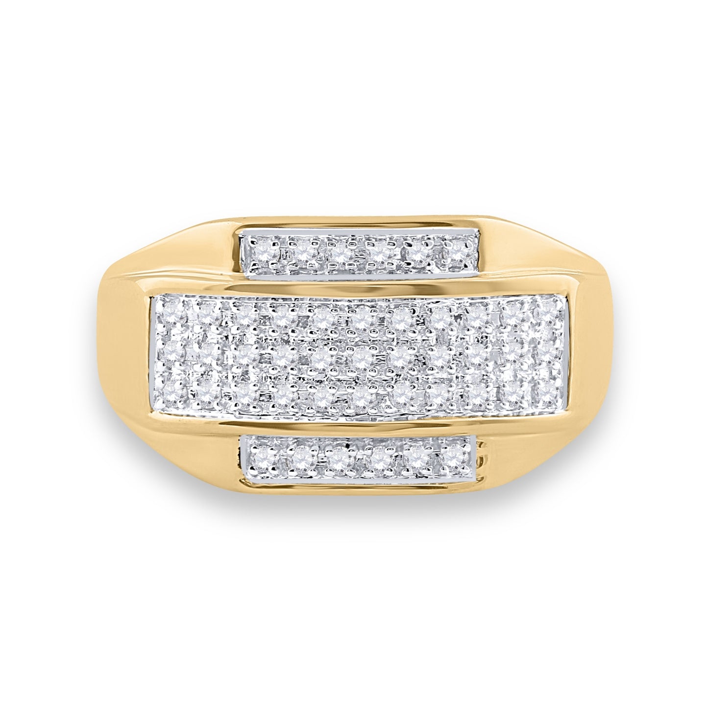10K Yellow Gold Mens Round Diamond Rectangle Cluster Ring 1/3 Cttw, Mens Size: 7-13