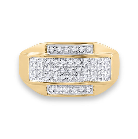 10K Yellow Gold Mens Round Diamond Rectangle Cluster Ring 1/3 Cttw, Mens Size: 7-13