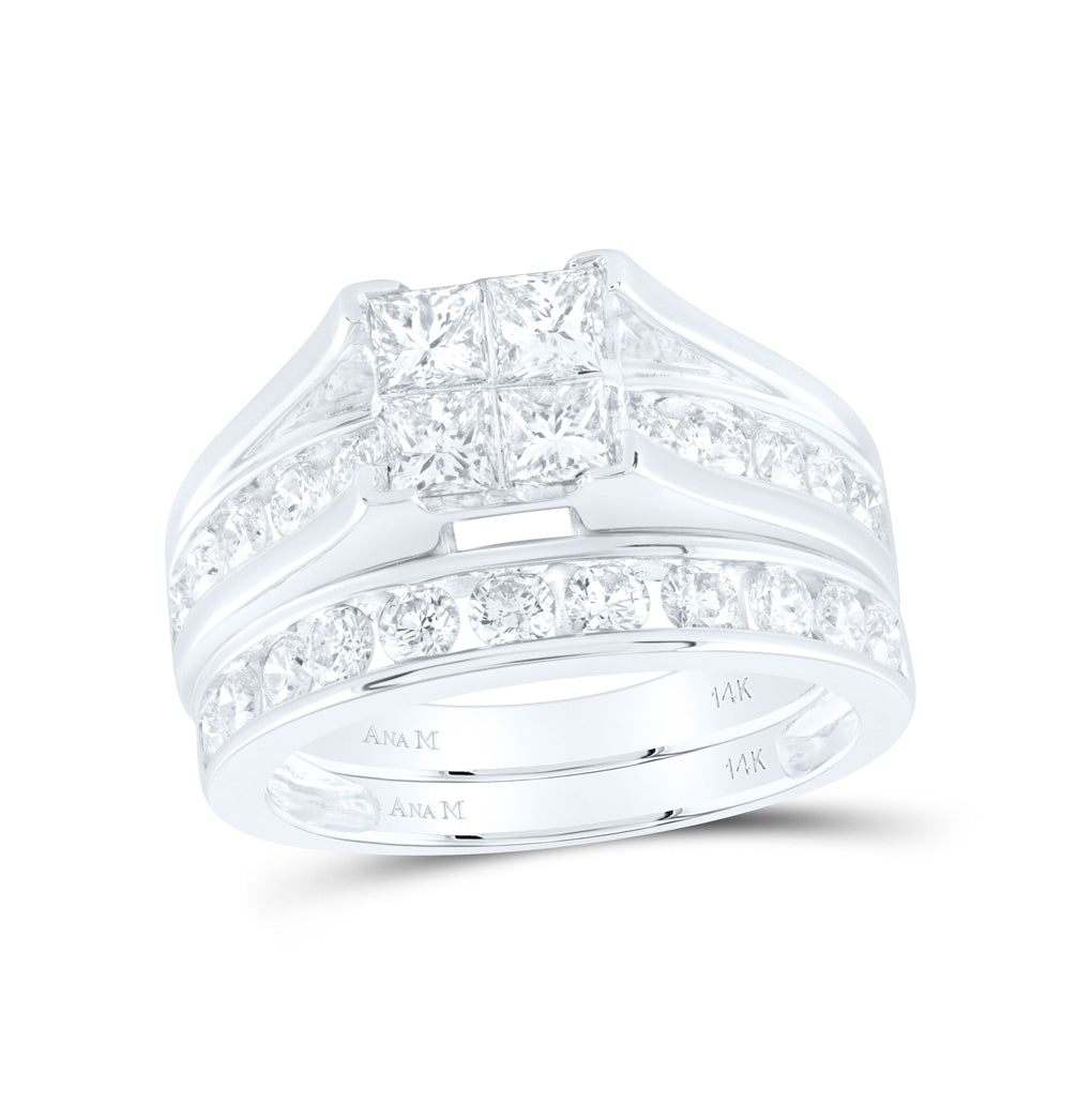 14K White Gold Princess Diamond Bridal Wedding Ring Band Set 2 Cttw, Womens Size: 5-10
