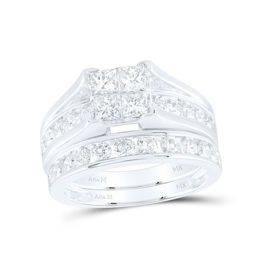 14K White Gold Princess Diamond Bridal Wedding Ring Band Set 2 Cttw, Womens Size: 5-10