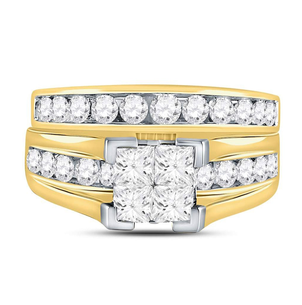 14K White Gold Princess Diamond Bridal Wedding Ring Band Set 2 Cttw, Womens Size: 5-10