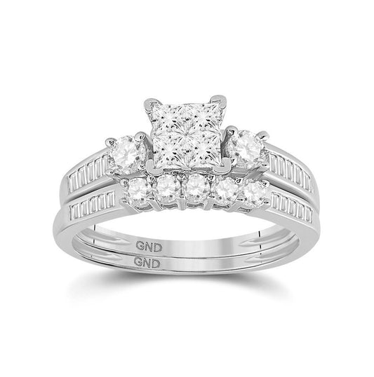 14K Yellow Or White Gold Princess Diamond Bridal Wedding Ring Band Set 1 Cttw, Womens Size: 5-10
