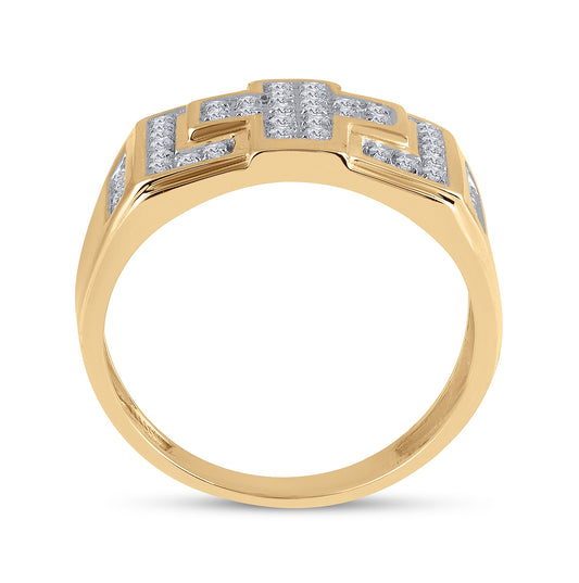 10K Yellow Gold Mens Round Diamond Cross Cluster Ring 1/3ctw, Mens Size: 7-13