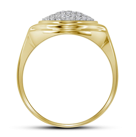 10K Yellow Gold Mens Round Diamond Circle Cluster Ring 1/3 Cttw, Mens Size: 7-13