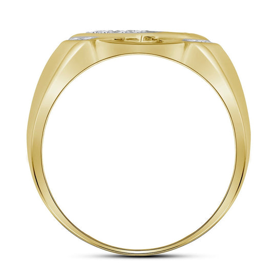 10K Yellow Gold Mens Round Diamond Diagonal Square Cluster Ring 1/3 Cttw, Mens Size: 7-13
