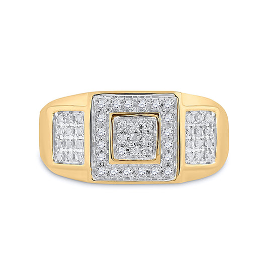 10K Yellow Gold Mens Round Diamond Square Ring 1/4 Cttw, Mens Size: 7-13