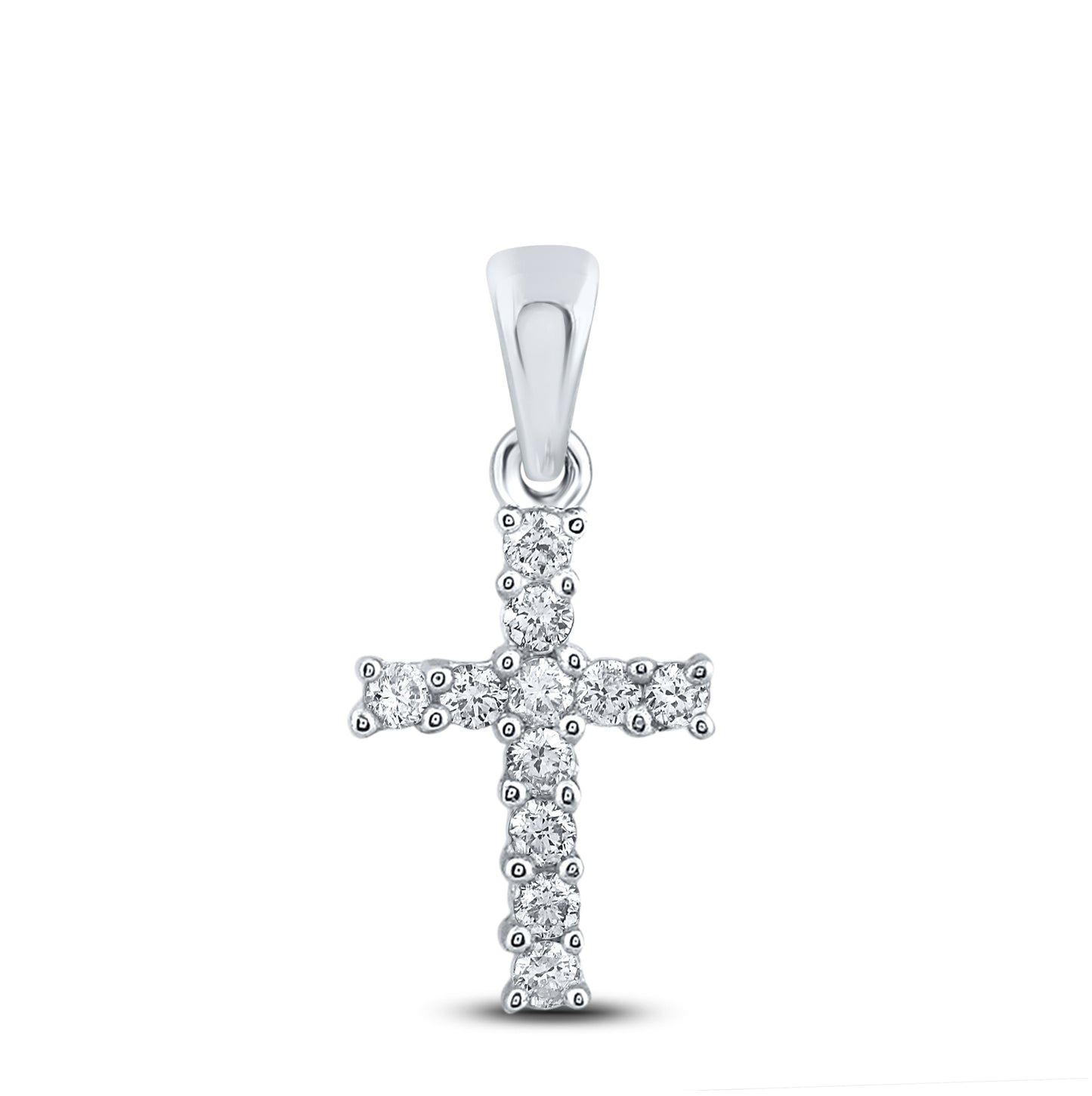 14K White Gold Womens Round Diamond Cross Pendant 1/10 Cttw