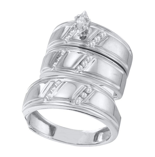 10kt White Gold 1/4ct Diamond Mq-center Trio Set