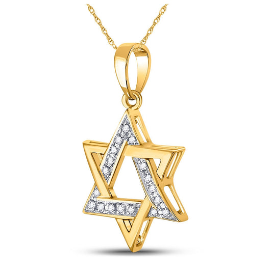 10K Yellow Gold Womens Round Diamond Star Magen David Jewish Pendant 1/10 Cttw, Length: 0.51 In, Width: 0.28 In