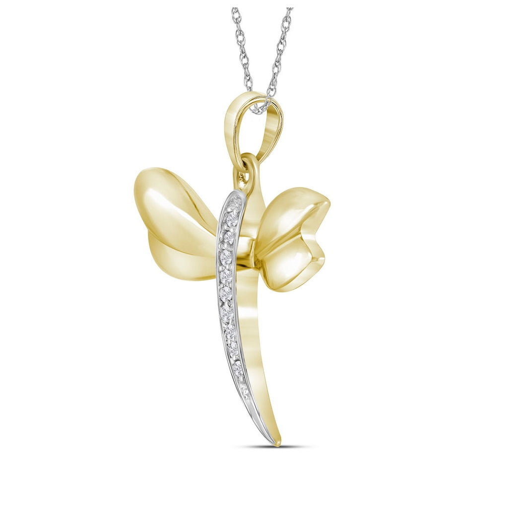 10K Yellow Gold Womens Round Diamond Butterfly Pendant .03 Cttw, Length: 0.67 In, Width: 0.47 In