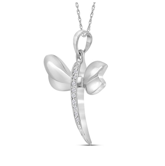 10k White Gold Diamond-accented Dragonfly Womens Winged Bug Insect Charm Pendant .03 Cttw, Length: 0.67 In, Width: 0.47 In