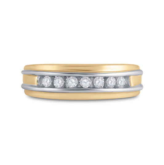 10K Two-tone Gold Mens Round Diamond Single Row Band Ring 1/4 Cttw, Mens Size: 7-13