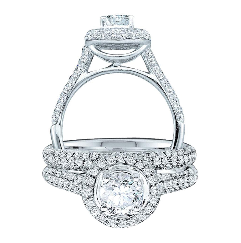 14kt White Gold Womens Round Diamond Bridal Wedding Engagement Ring Band Set 1-1/4ctw