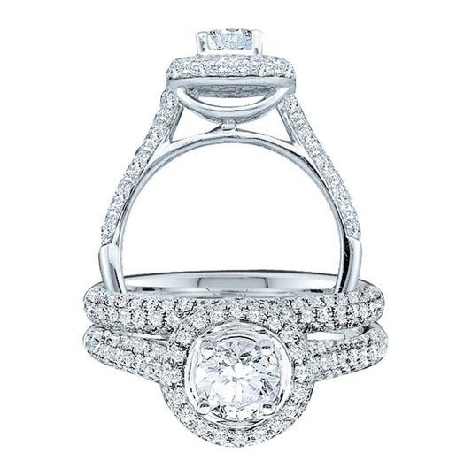 14kt White Gold Womens Round Diamond Bridal Wedding Engagement Ring Band Set 1-1/4ctw