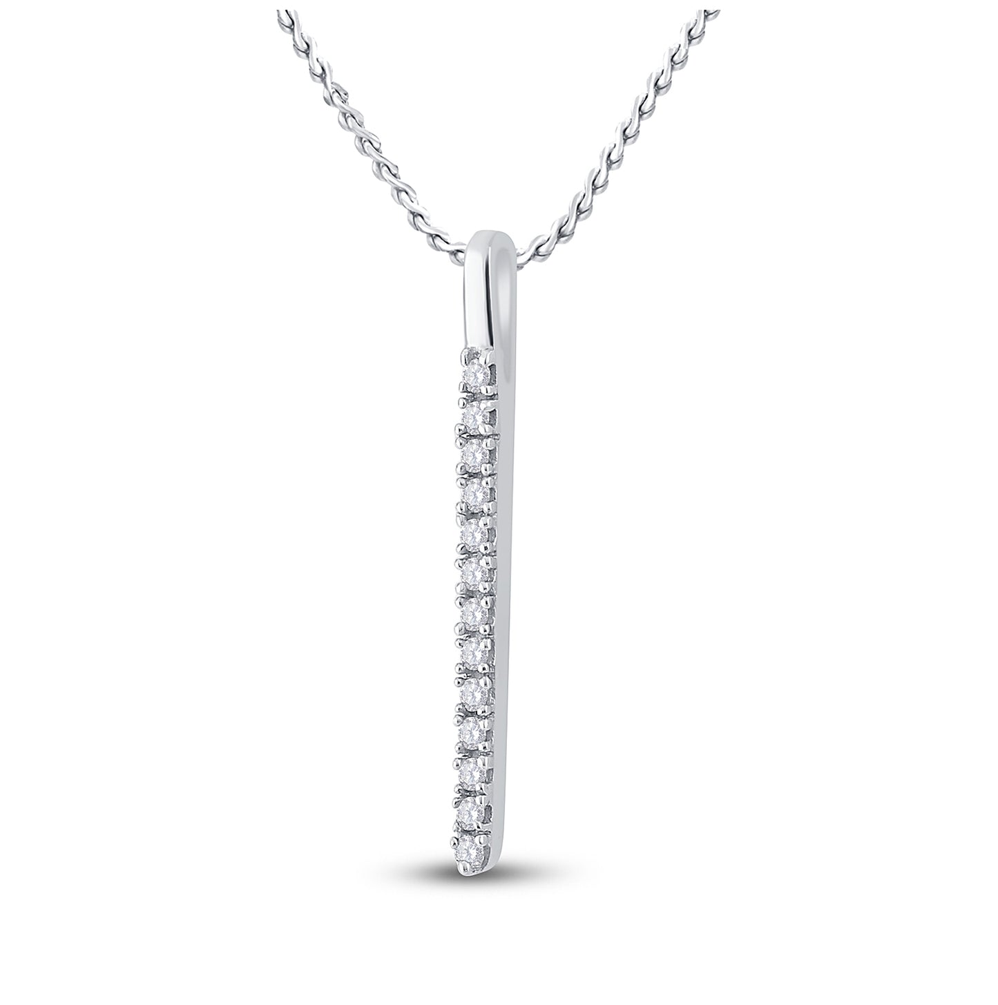 14K White Gold Womens Round Diamond Bar Pendant 1/10 Cttw