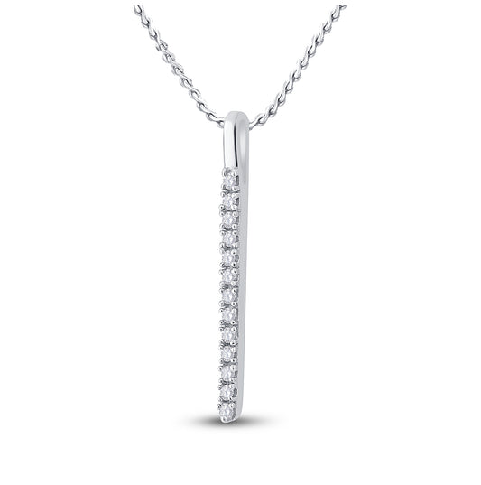 14K White Gold Womens Round Diamond Bar Pendant 1/10 Cttw