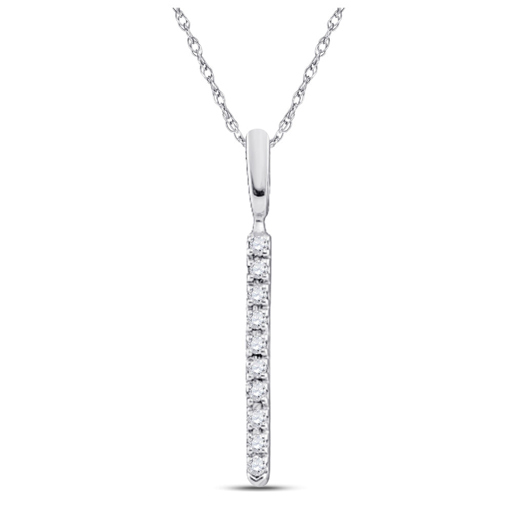 14K White Gold Womens Round Diamond Bar Pendant 1/20 Cttw, Length: 0.83 In, Width: 0.06 In