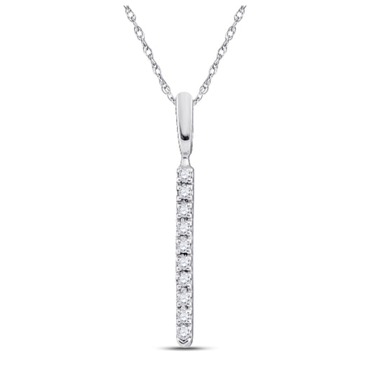 14K White Gold Womens Round Diamond Bar Pendant 1/20 Cttw, Length: 0.83 In, Width: 0.06 In