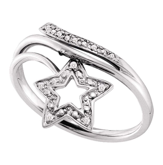 10K White Gold Womens Round Diamond Star Bypass Band Ring .03 Cttw, Womens Size: 5-10