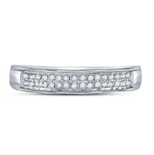 10K White Gold Womens Round Diamond Double Row Band Ring 1/10 Cttw, Womens Size: 5-10
