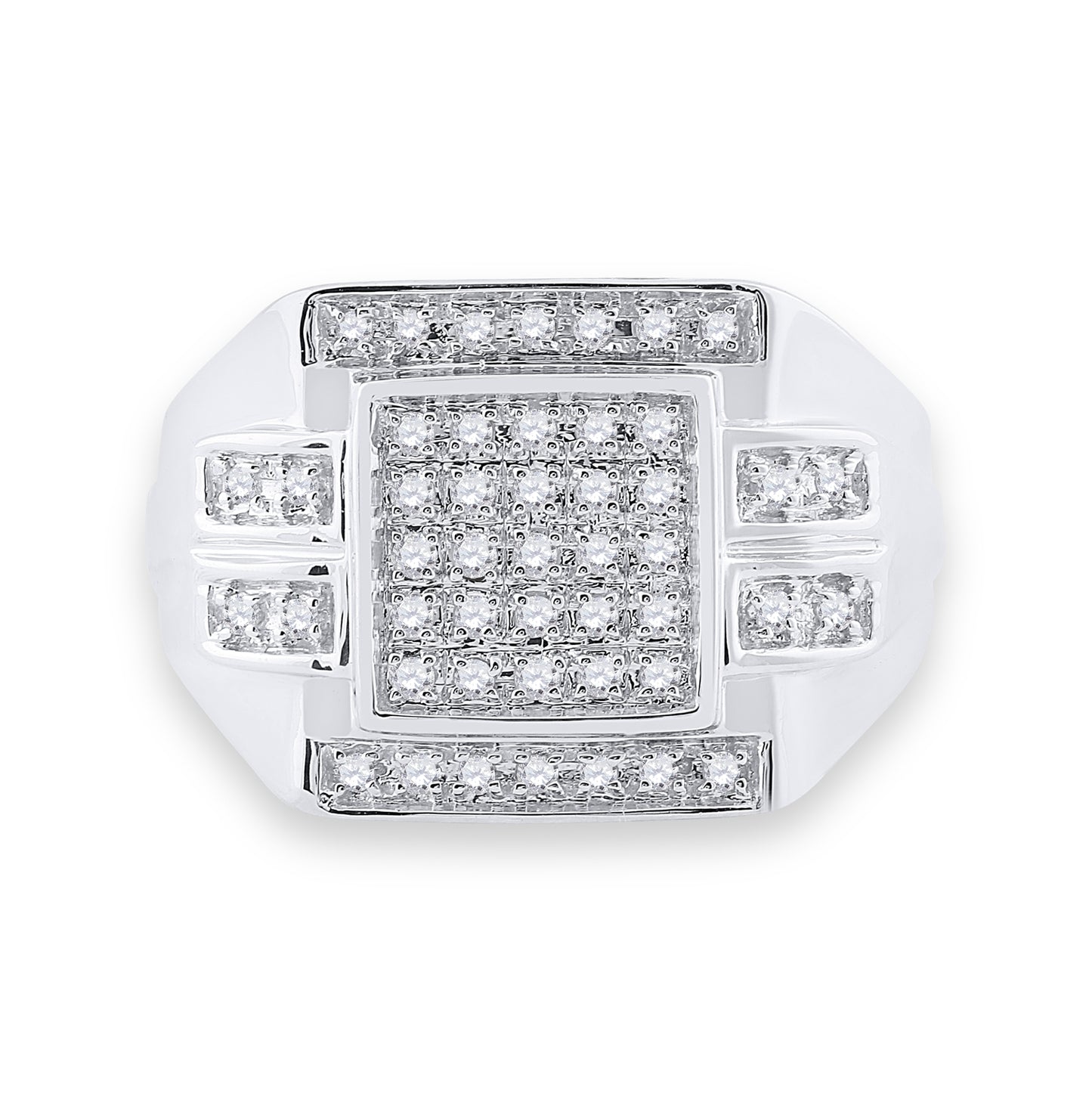 10K White Gold Mens Round Diamond Square Cluster Ring 1/3 Cttw, Mens Size: 7-13