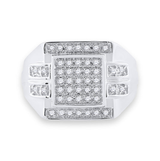 10K White Gold Mens Round Diamond Square Cluster Ring 1/3 Cttw, Mens Size: 7-13