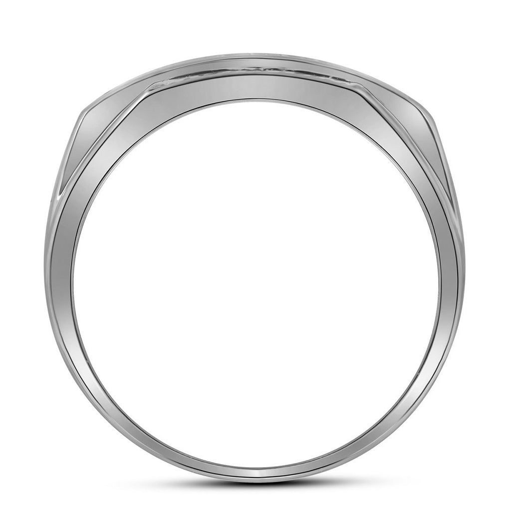 10K White Gold Mens Round Pave-set Diamond Rectangle Cluster Ring 1/3 Cttw, Mens Size: 7-13