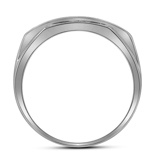 10K White Gold Mens Round Pave-set Diamond Rectangle Cluster Ring 1/3 Cttw, Mens Size: 7-13