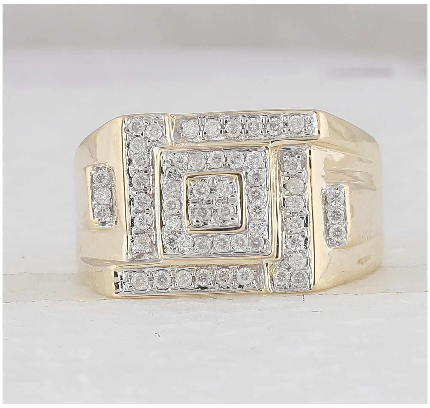 10K Yellow Gold Men's Round Diamond Square Cluster Ring 1/2ctw, Men's Size: 7-13