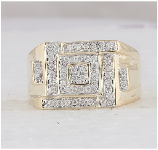 10K Yellow Gold Men's Round Diamond Square Cluster Ring 1/2ctw, Men's Size: 7-13