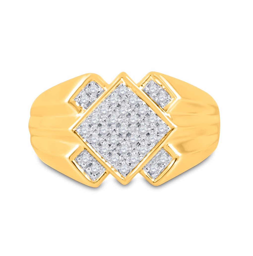 10K Yellow Gold Mens Round Diamond Diagonal Offset Square Ring 1/4 Cttw, Mens Size: 7-13