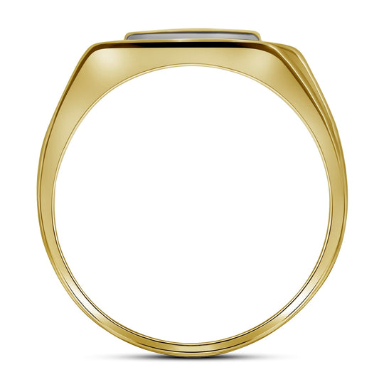10K Yellow Gold Mens Round Diamond Rectangle Cluster Ring 1/4ctw, Mens Size: 7-13