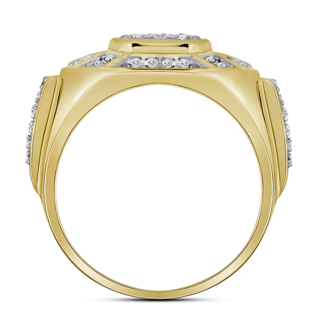 10K Yellow Gold Mens Round Diamond Circle Cluster Ring 1/2 Cttw, Mens Size: 7-13