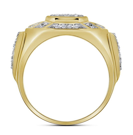 10K Yellow Gold Mens Round Diamond Circle Cluster Ring 1/2 Cttw, Mens Size: 7-13