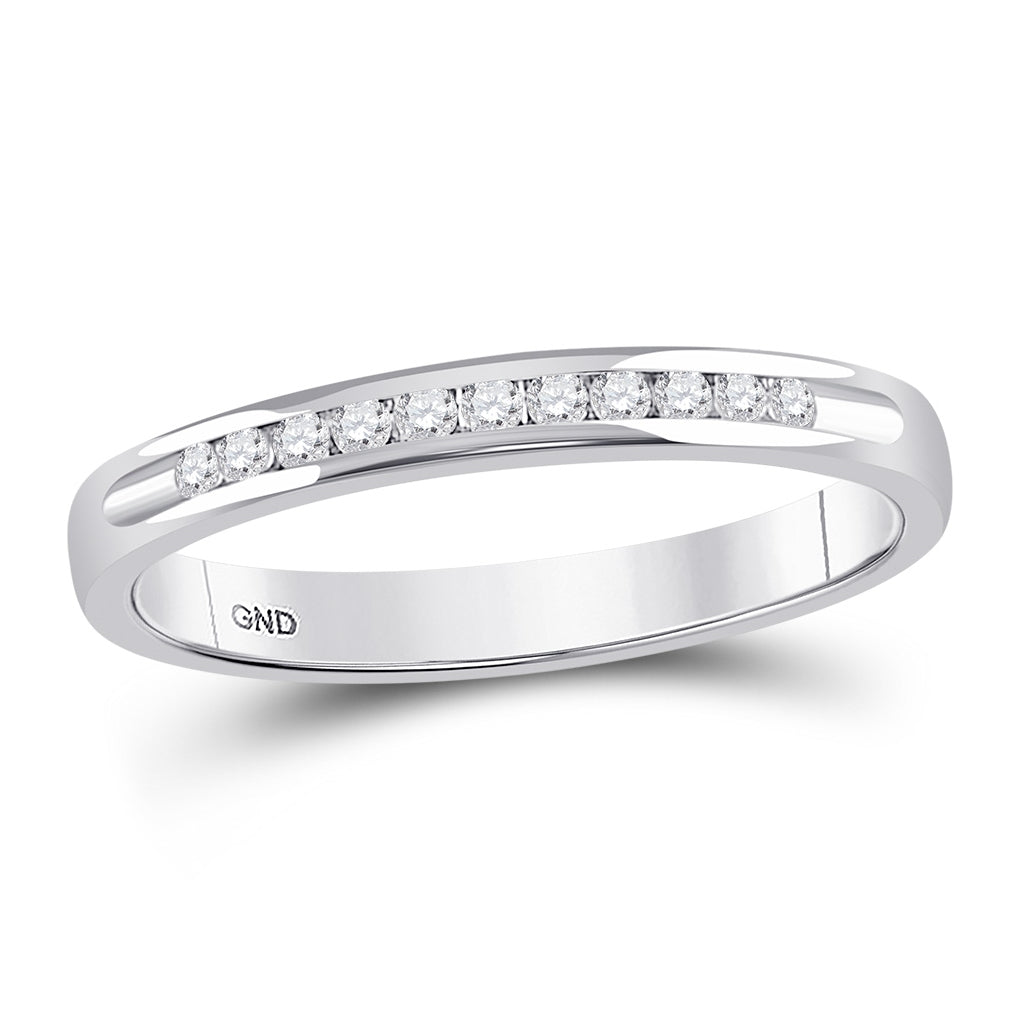 14K White Gold Womens Round Channel-set Diamond Single Row Wedding Band 1/10 Cttw, Womens Size: 5-10