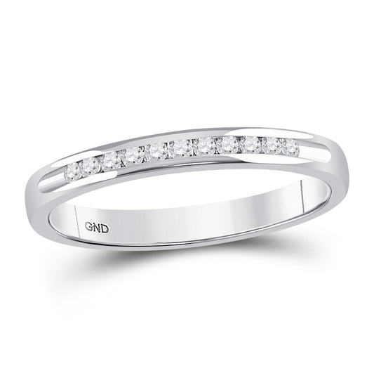 14K White Gold Womens Round Channel-set Diamond Single Row Wedding Band 1/10 Cttw, Womens Size: 5-10