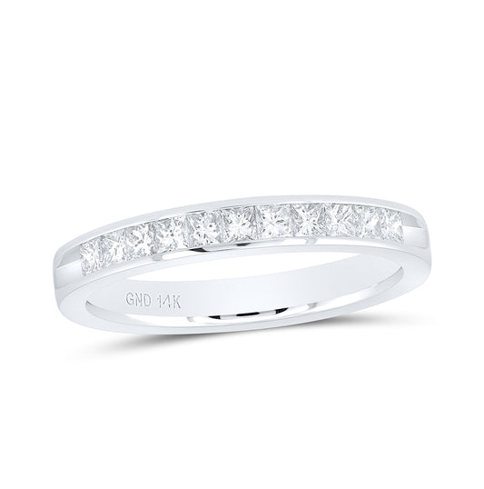 14K White Gold Womens Princess Diamond Single Row Wedding Band 1/2 Cttw, Womens Size: 5-10