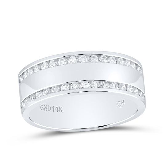 14kt White Gold Womens Round Channel-set Diamond Double Row Wedding Band 1/2 Cttw