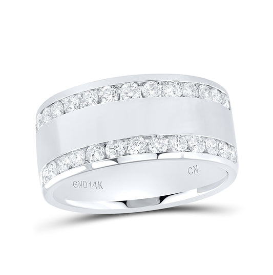 14K White Gold Womens Round Channel-set Diamond Double Row Wedding Band 1 Cttw, Womens Size: 5-10